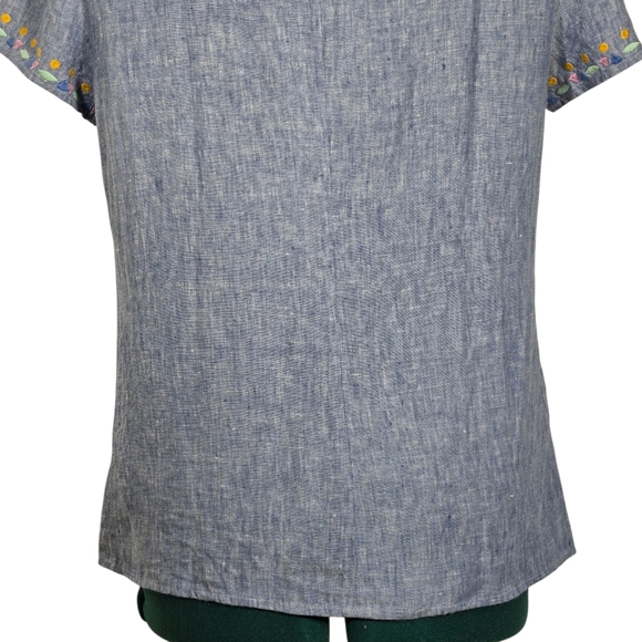 Boden Laura Linen Embroidered Chambray Top US 6 - Picture 9 of 11